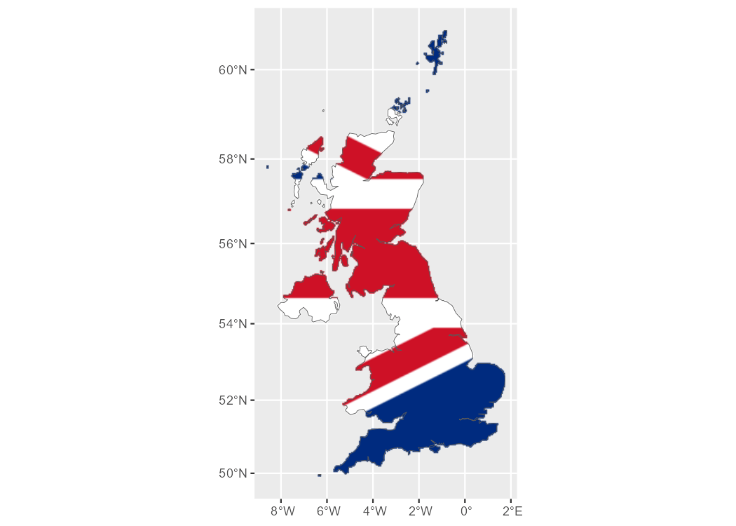 Example using rasterpic with the UK flag cropped to the shape